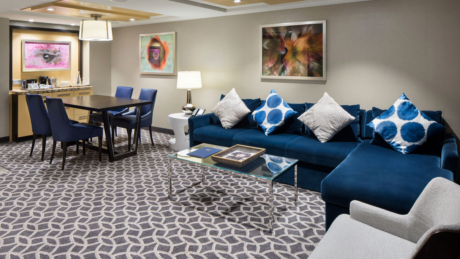 Reverse view of the living room towards the entrance of the suite.