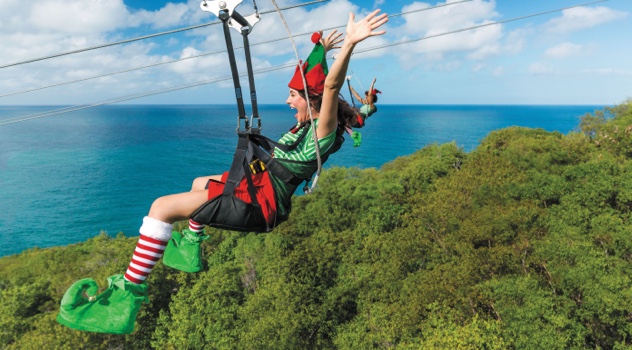 Elf on a ziplining during the Holiday cruises