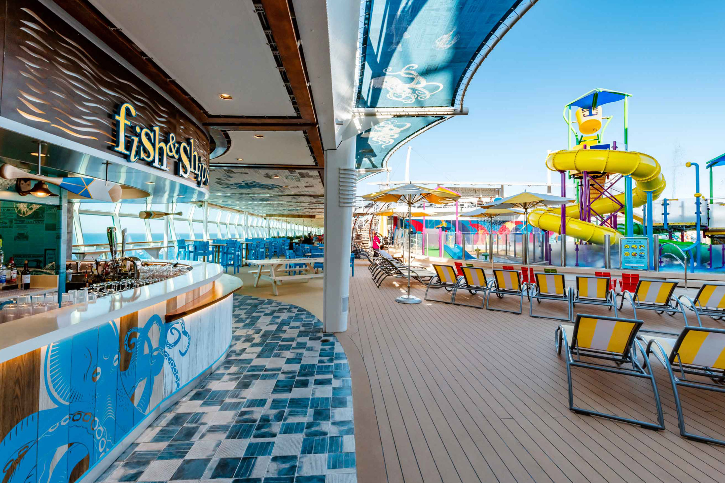 Fish & Ships venue onboard the pool deck of Independence of the Seas