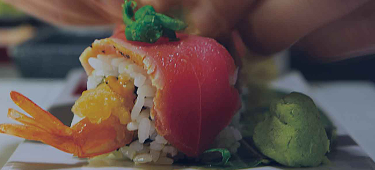 Sushi Roll background image from Izumi, fine dining Japanese Restaurant. Cruise dining on Royal Caribbean Ships.