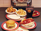 Delicious Burger and Hot Dogs with a Soda Pop