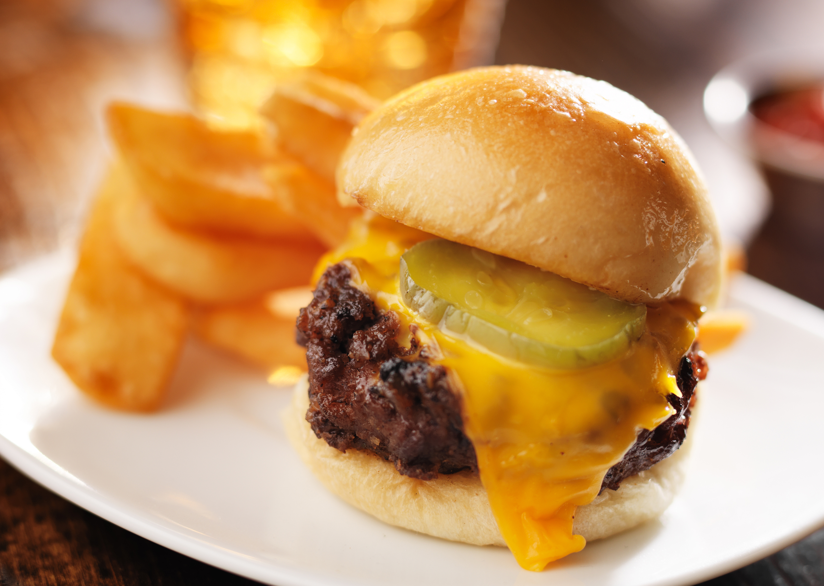 Cheese cheeseburger slider with pickles