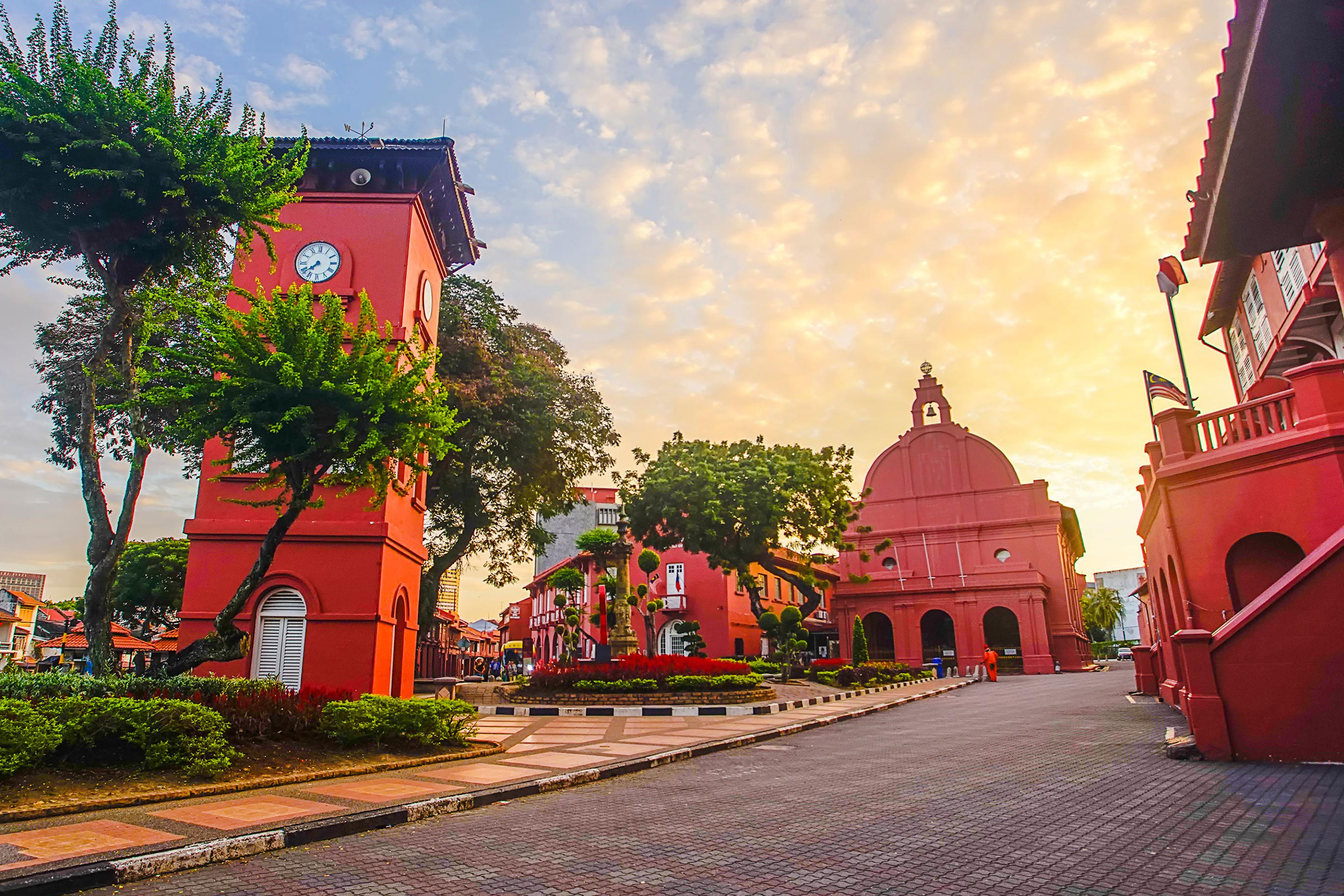 Christ Church Melaka and Dutch Square, with a beautiful colorful park in Malacca, Malaysia