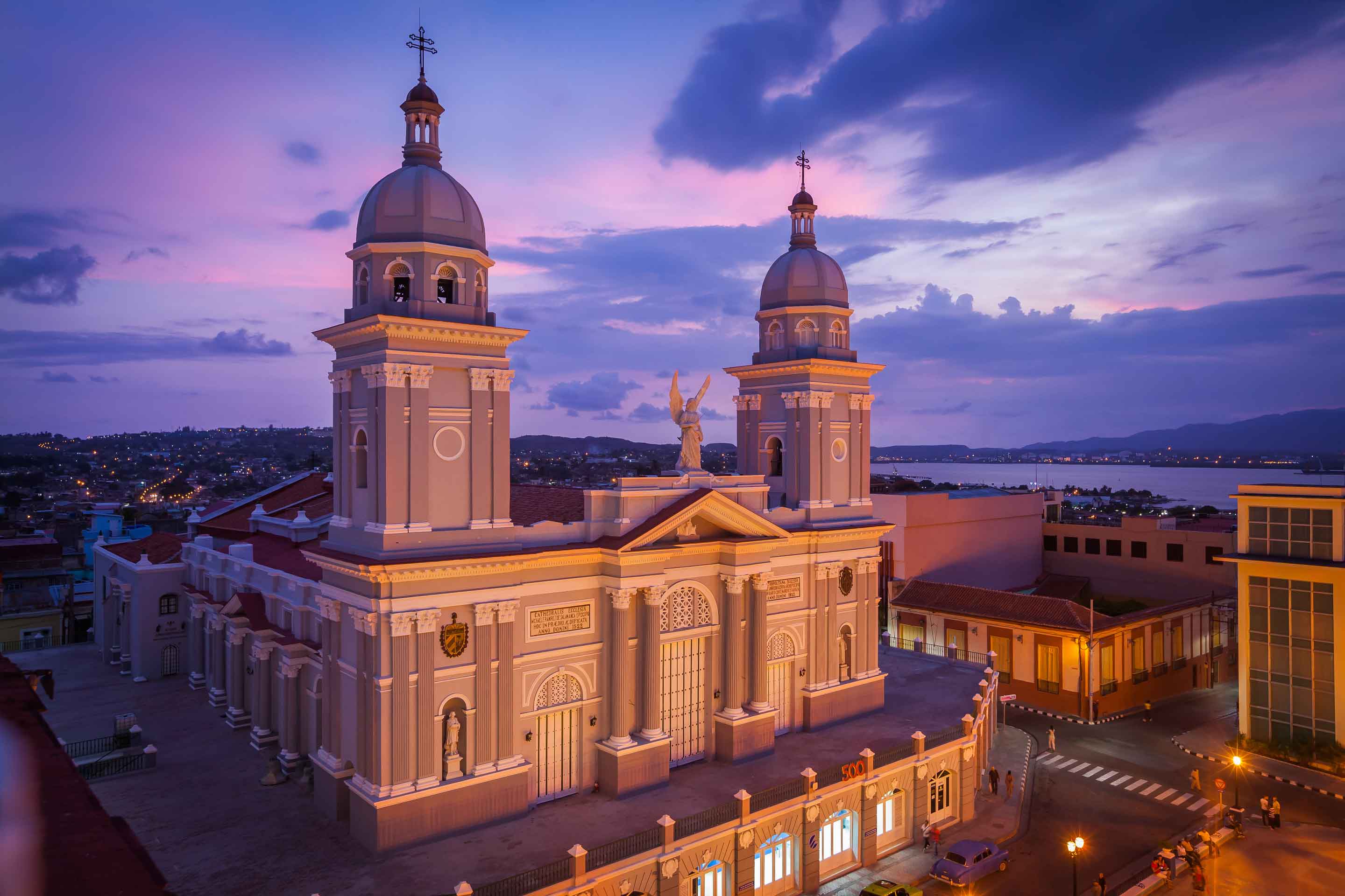 The Cathedral Basilica of Our Lady of the Assumption during sunset in Santiago, Cuba