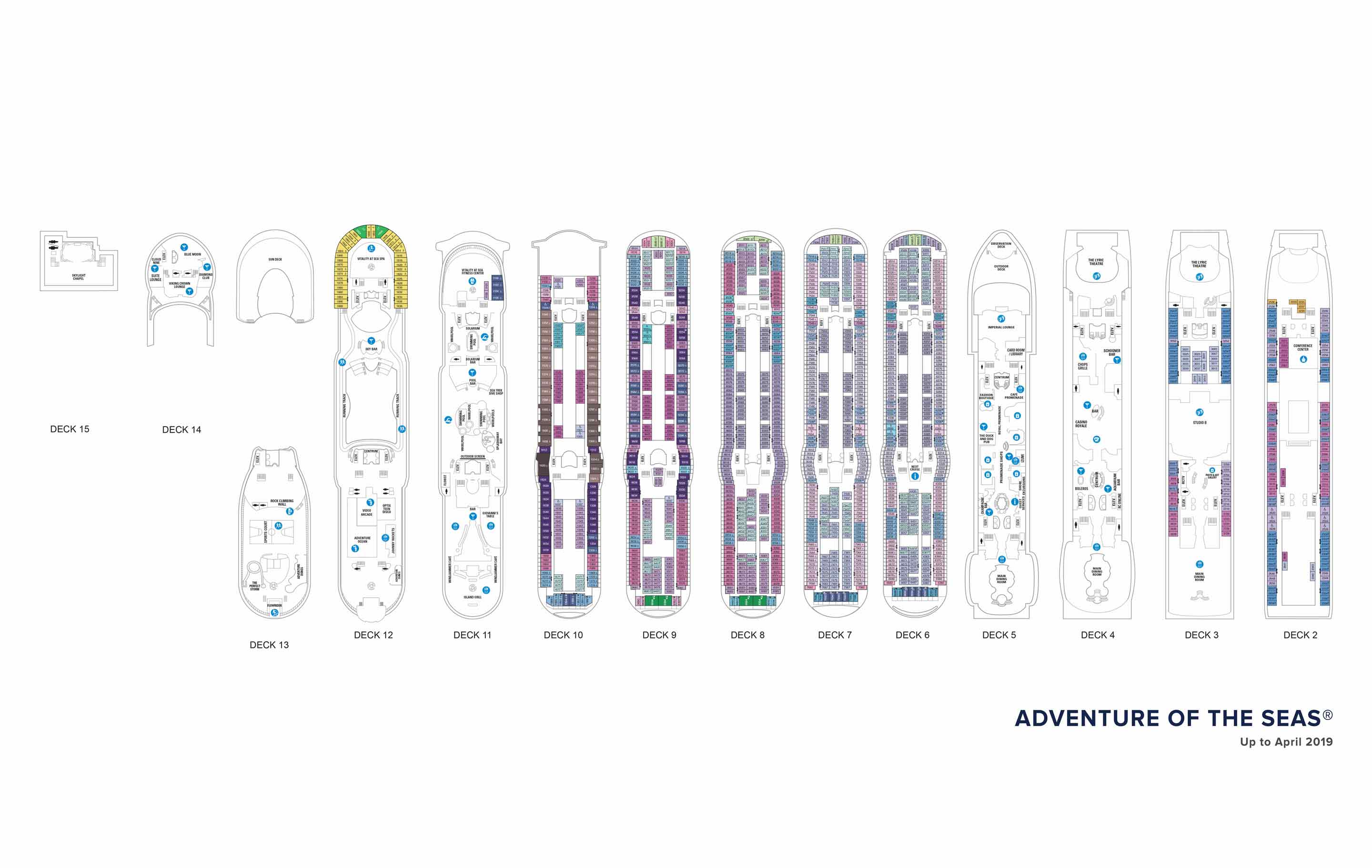 Plans des ponts de l'Adventure of the Seas, Royal Caribbean Cruises