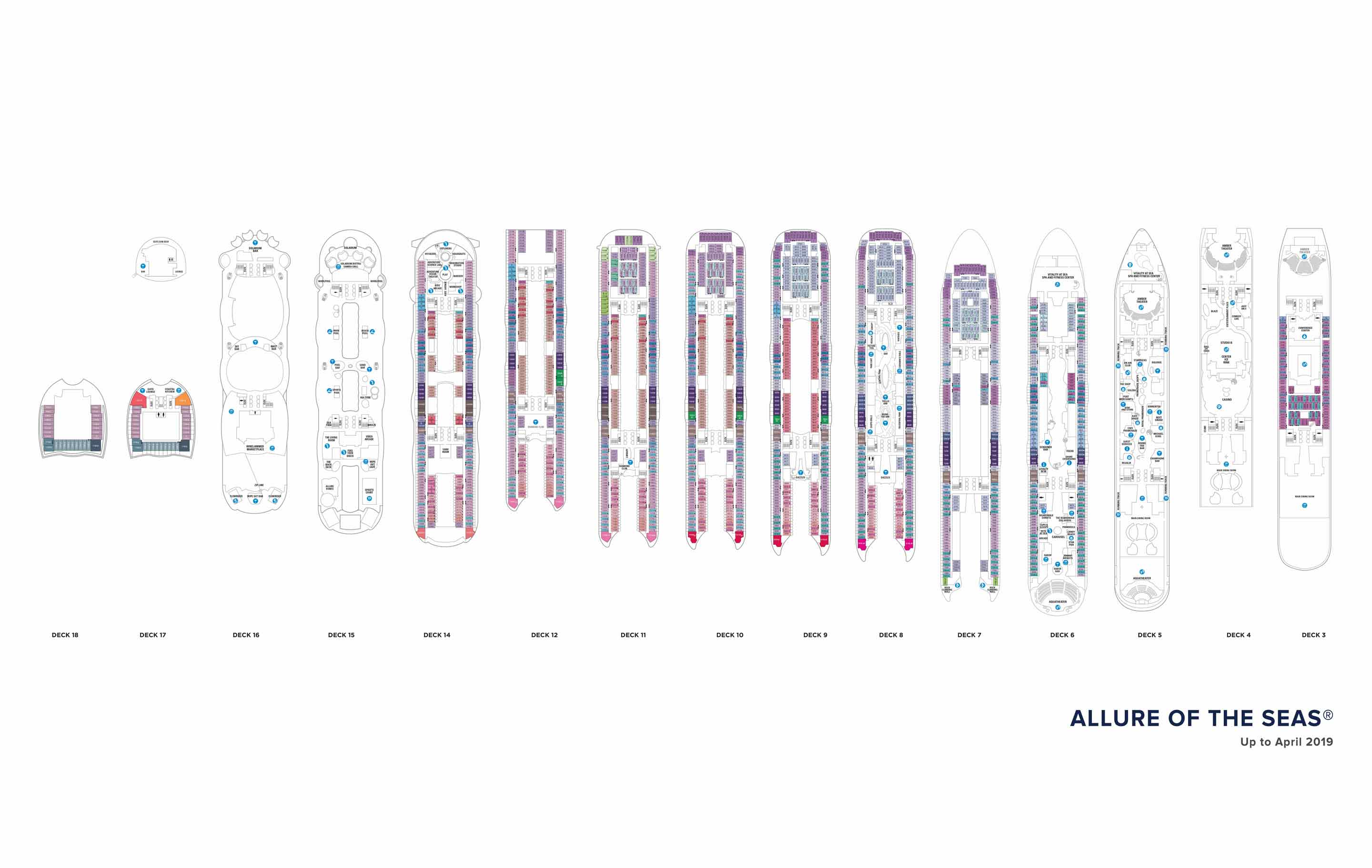 The deck plans for Allure of the Seas, Royal Caribbean Cruises