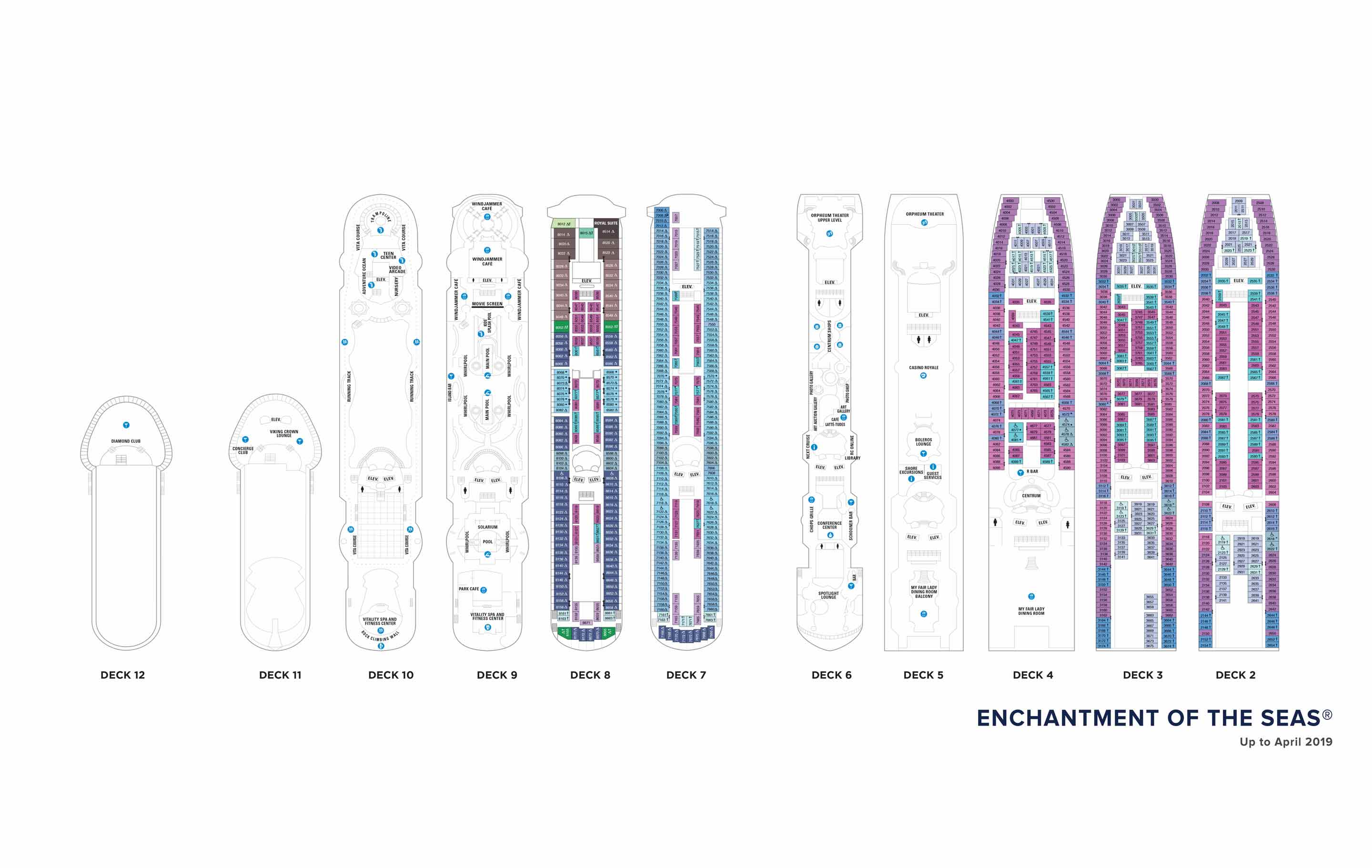 The deck plans for Enchantment of the Seas, Royal Caribbean Cruises