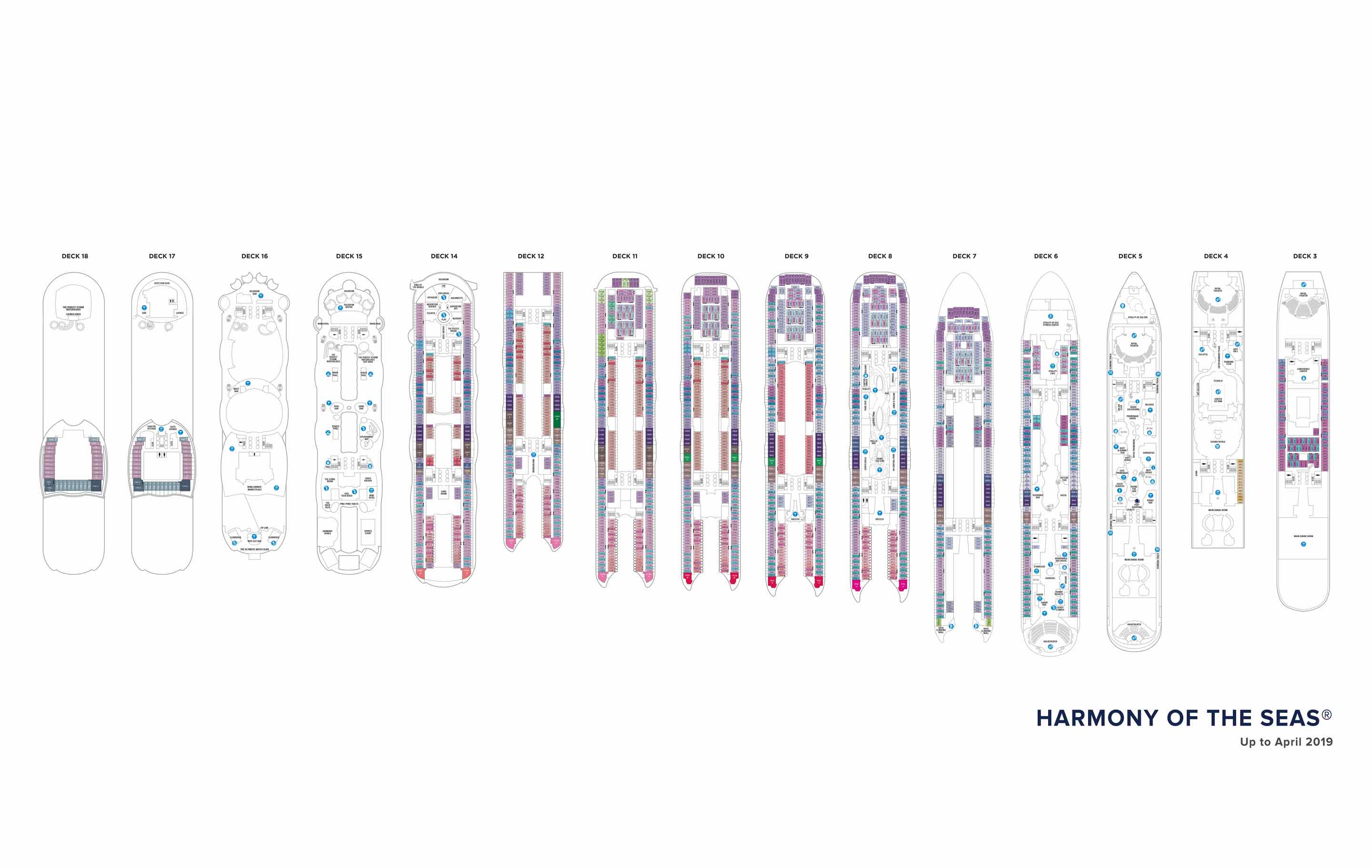 The deck plans for Harmony of the Seas, Royal Caribbean Cruises