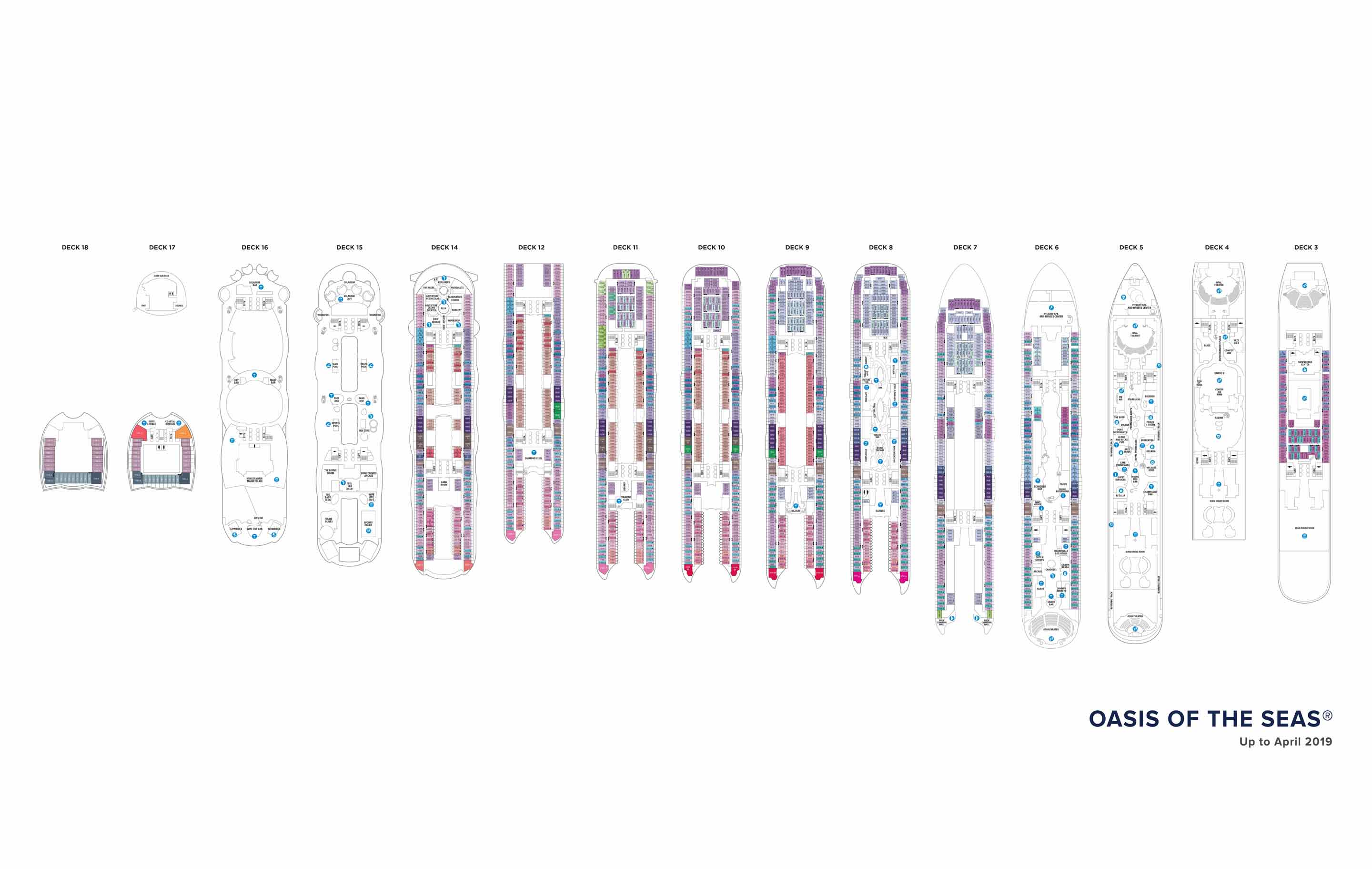 As plantas dos decks do Oasis of the Seas, Cruzeiros da Royal Caribbean