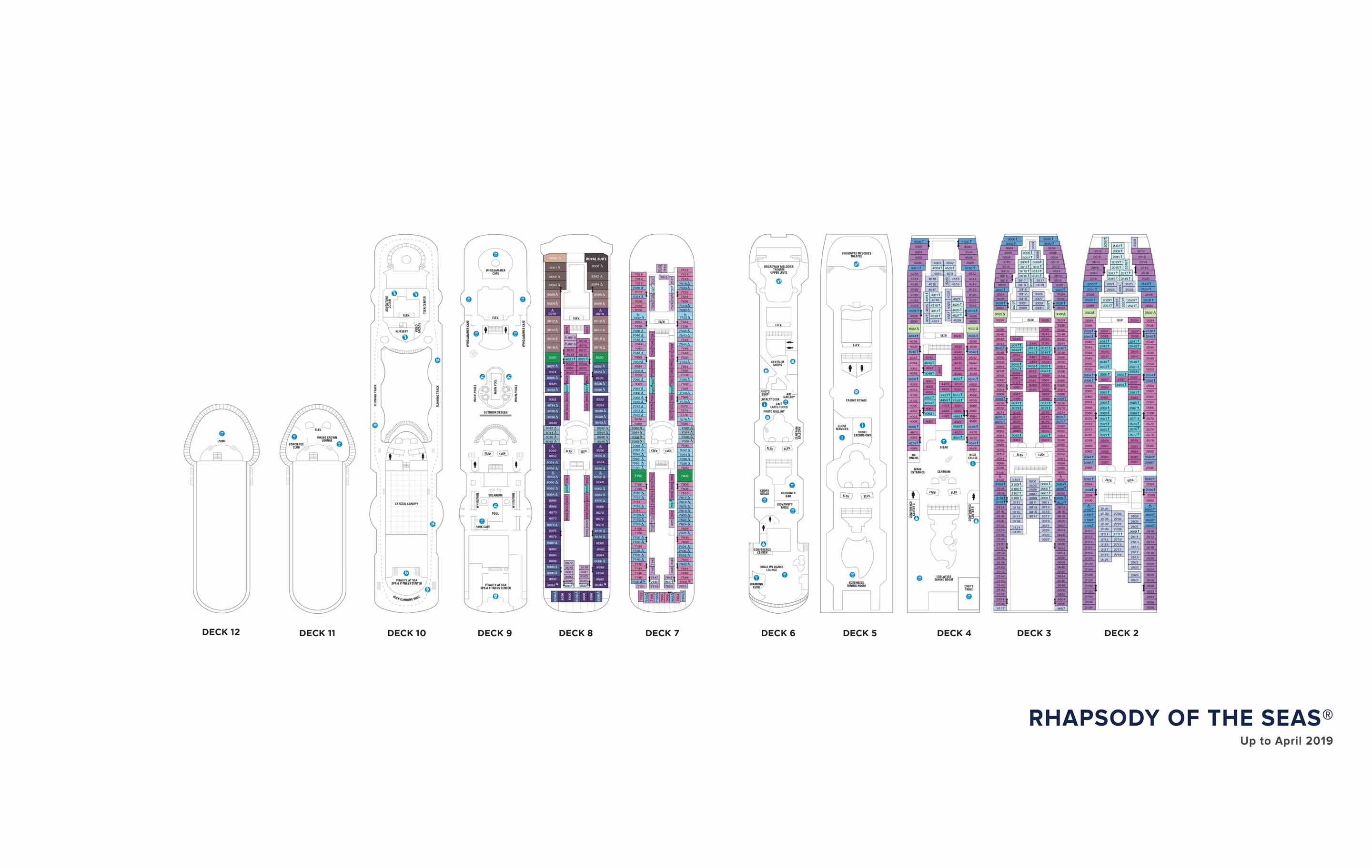 The deck plans for Rhapsody of the Seas, Royal Caribbean Cruises