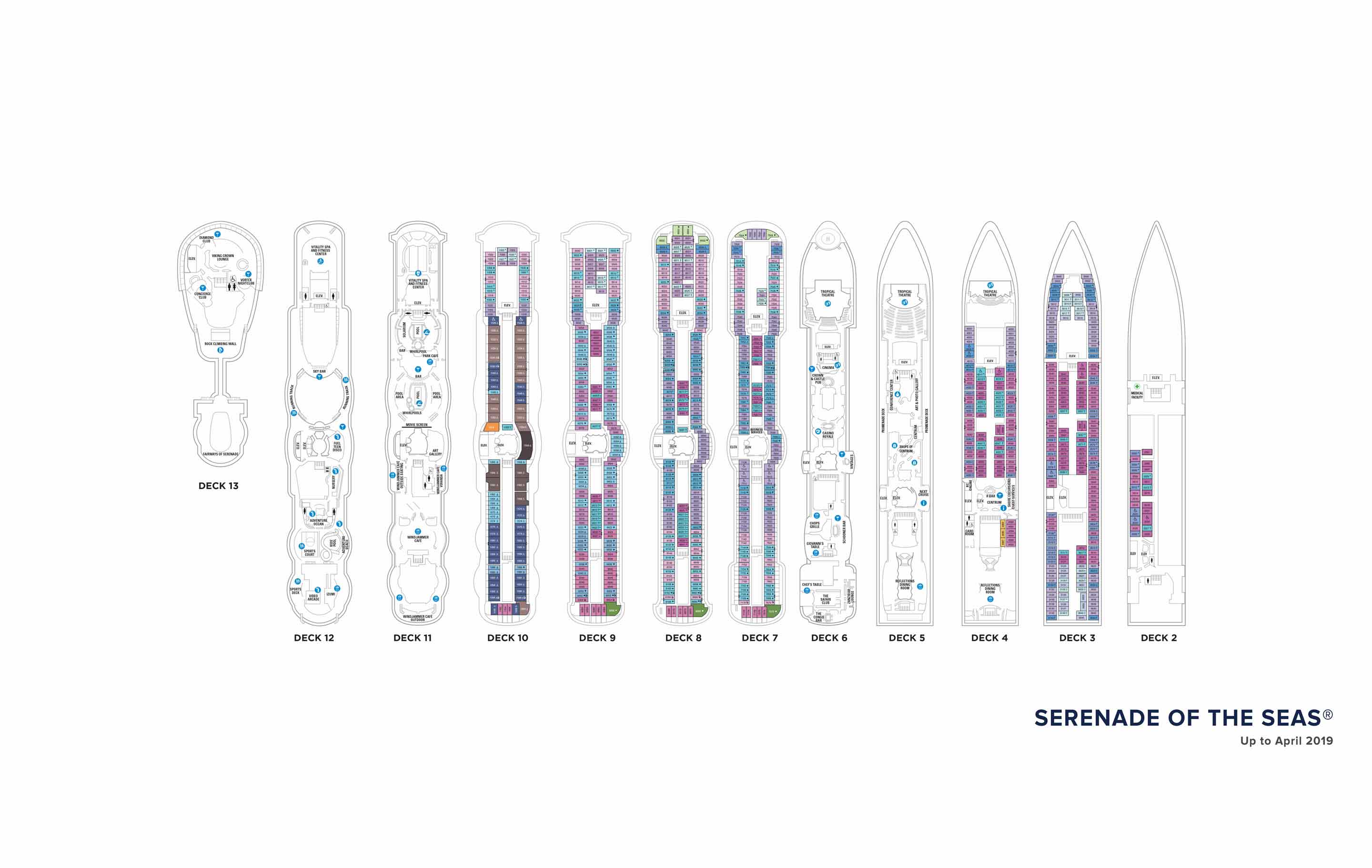 The deck plans for Serenade of the Seas, Royal Caribbean Cruises