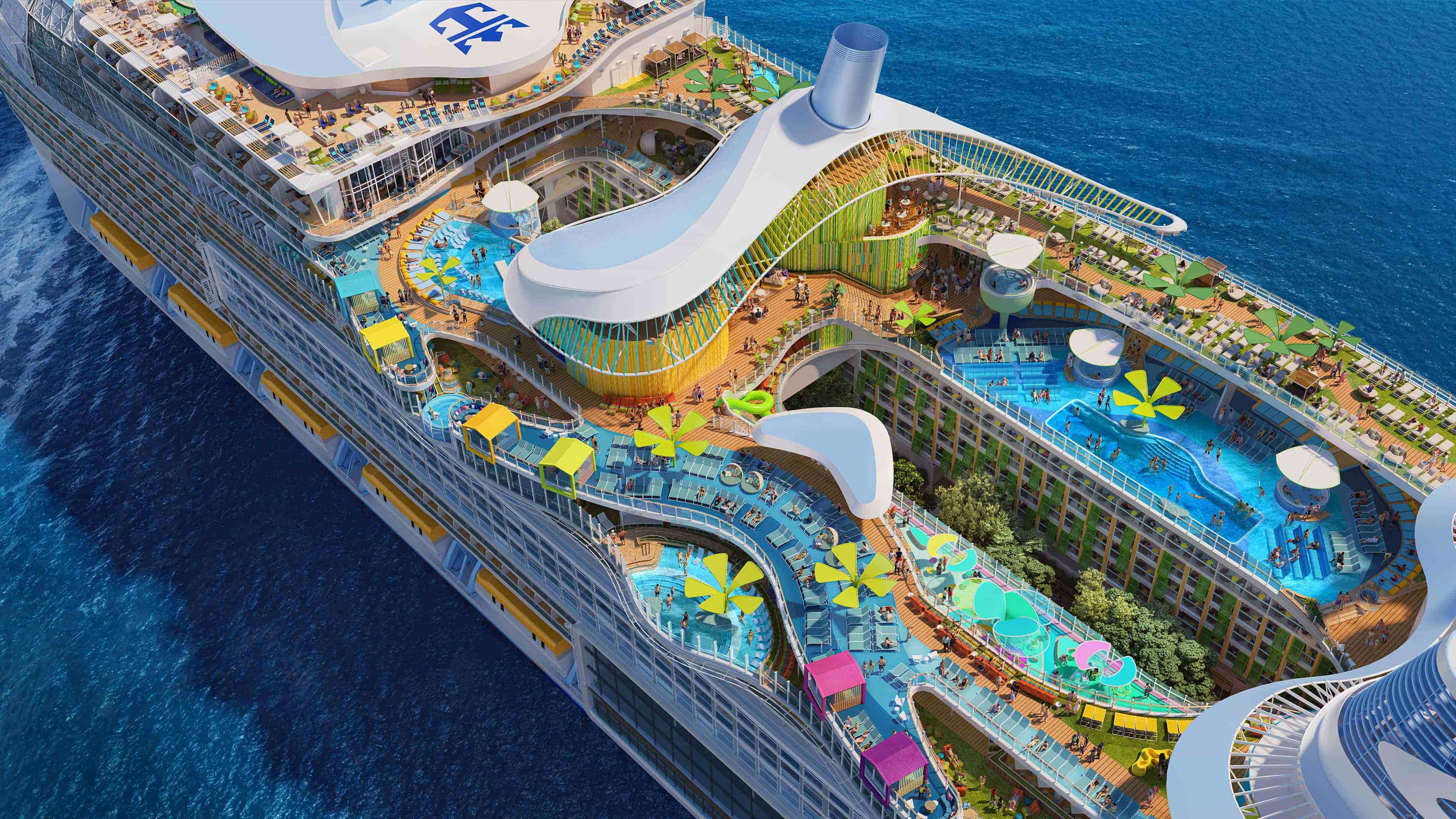 Icon of the Seas Aerial of Pools