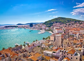 Split waterfront and Marjan hill aerial view Dalmatia Croatia SPU