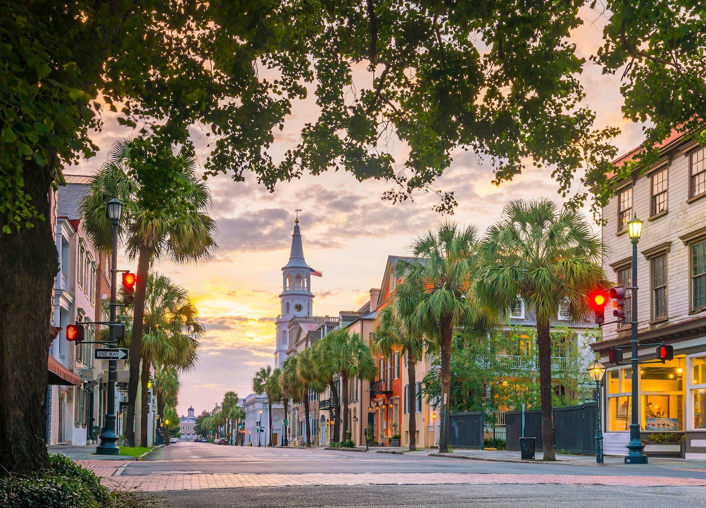 Twilight view of Charleston port with historic downtown skyline. - Charleston, South Carolina