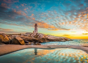 peggy s cove lighthouse sunset ocean view landscape in halifax nova scotia