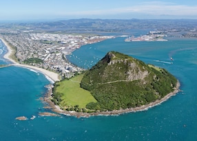 TRG tauranga new zealand port panoramic aerial view mt maunganui north island