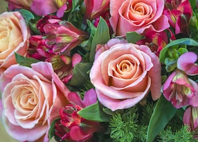 valentines beautiful valentine mothers day flowers bouquet romantic bunch of fresh roses flower alstroemeria close up