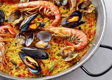 spanish dinner lunch buffet sea food seafood paella