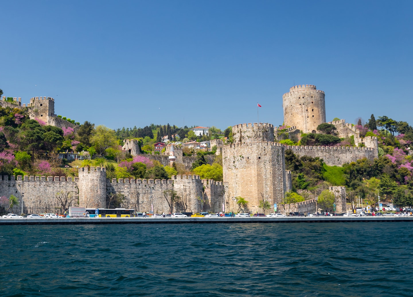 Rumeli Fortress stands above the Bosphorus, its stone walls overlooking Istanbul’s scenic strait. - Istanbul, Turkey