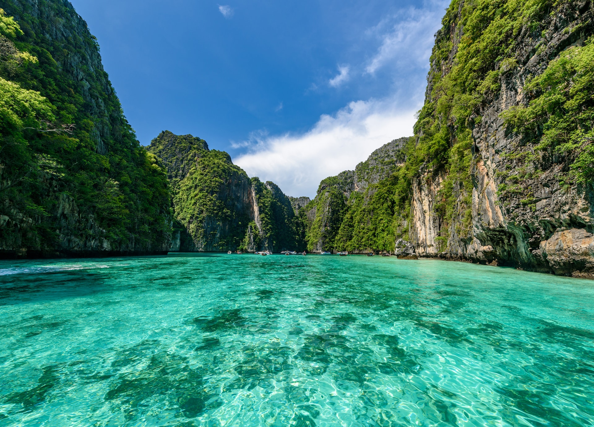 beautiful crystal clear water at pileh bay at phi phi island near phuket thailand