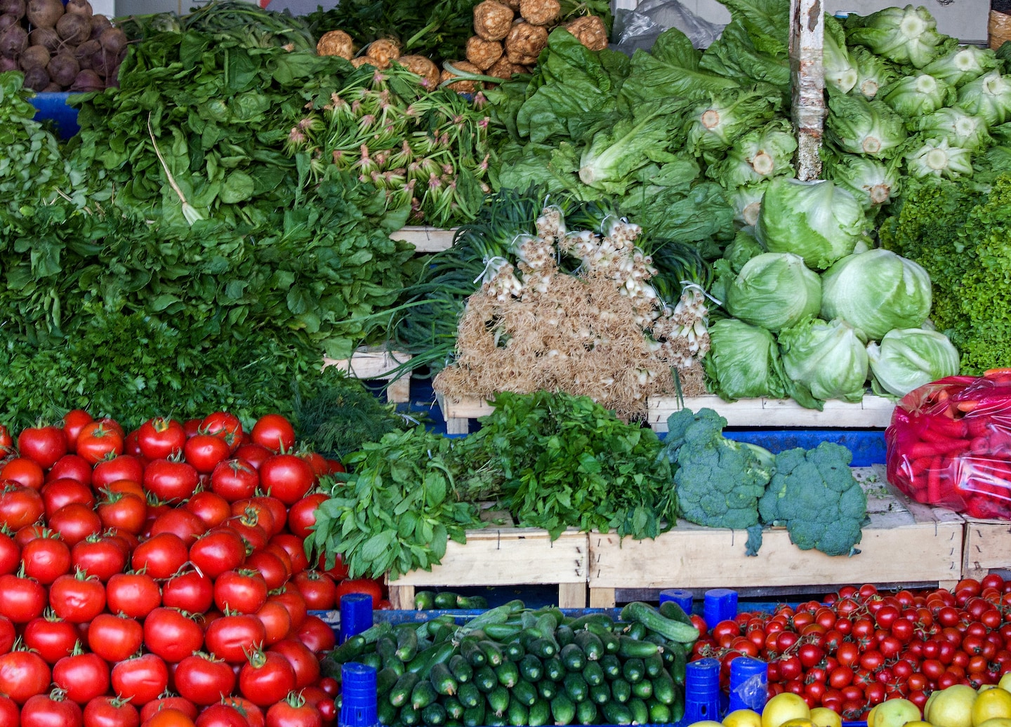Fresh fruits and vegetables seen at the local farmer's market. - Bodrum, Turkey