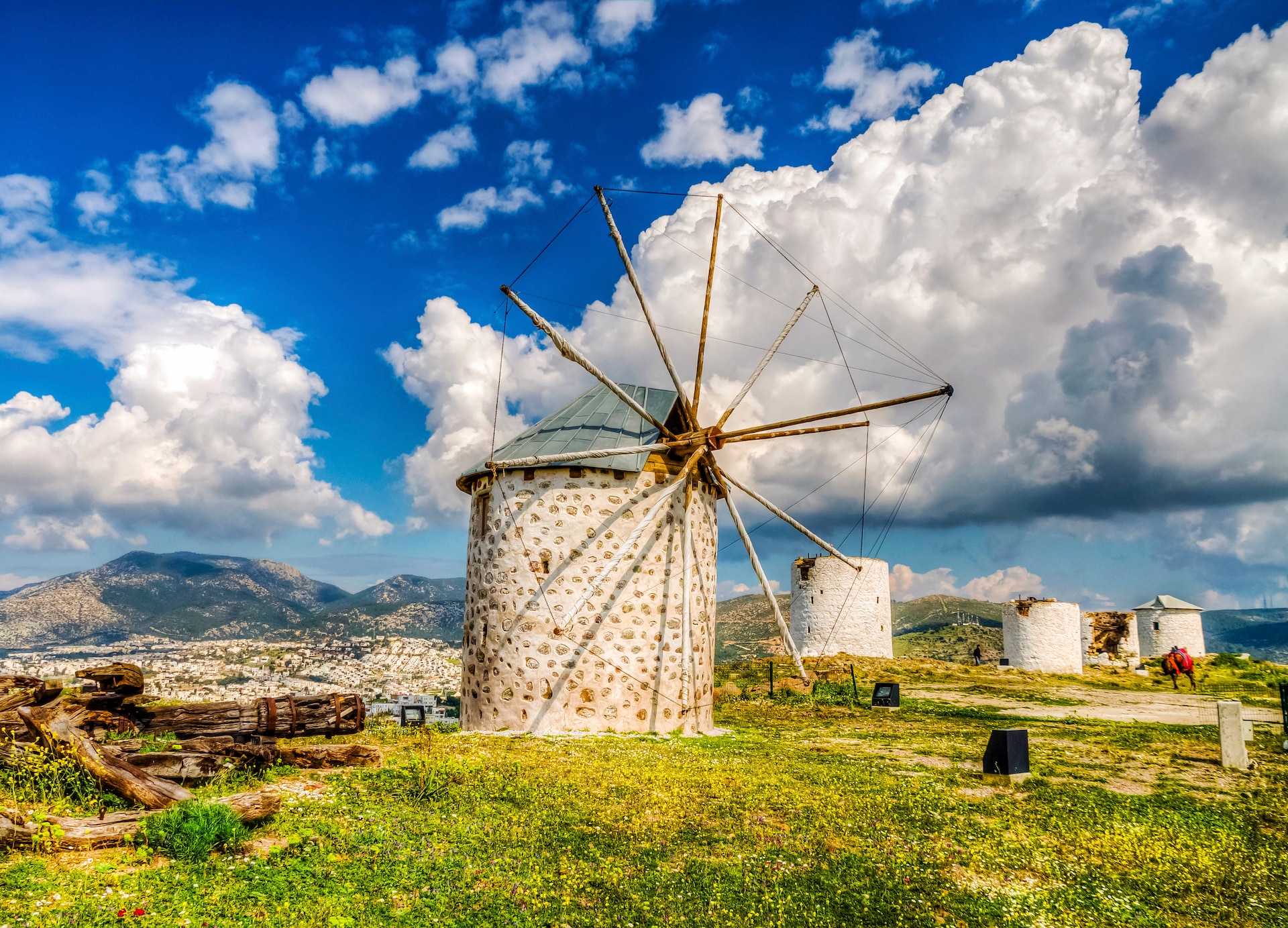 windmills of bodrum town of turkey