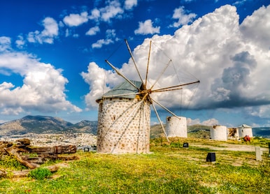 windmills of bodrum town of turkey
