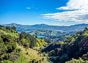 akaroa village on banks peninsula new zealand