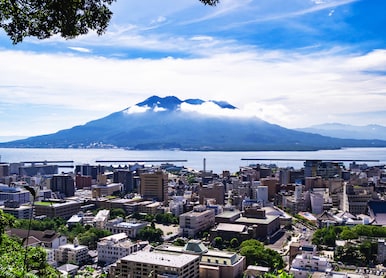 view of mt sakurajima from shiroyama observatory in kagoshima city kagoshima prefecture japan