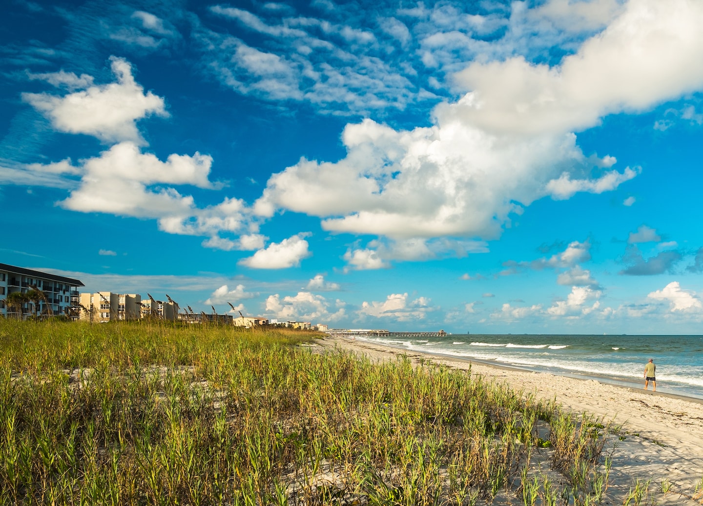 Wide sandy Cocoa Beach stretches beneath bright blue sky and soft clouds. - Orlando (Port Canaveral), Florida