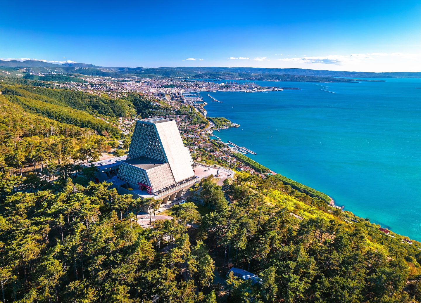 Monte Grisa’s geometric sanctuary crowns Trieste’s karst plateau. - Trieste, Italy