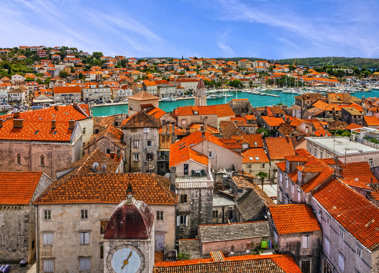 Trogir skyline rises above calm waterfront and historic streets. - Split, Croatia
