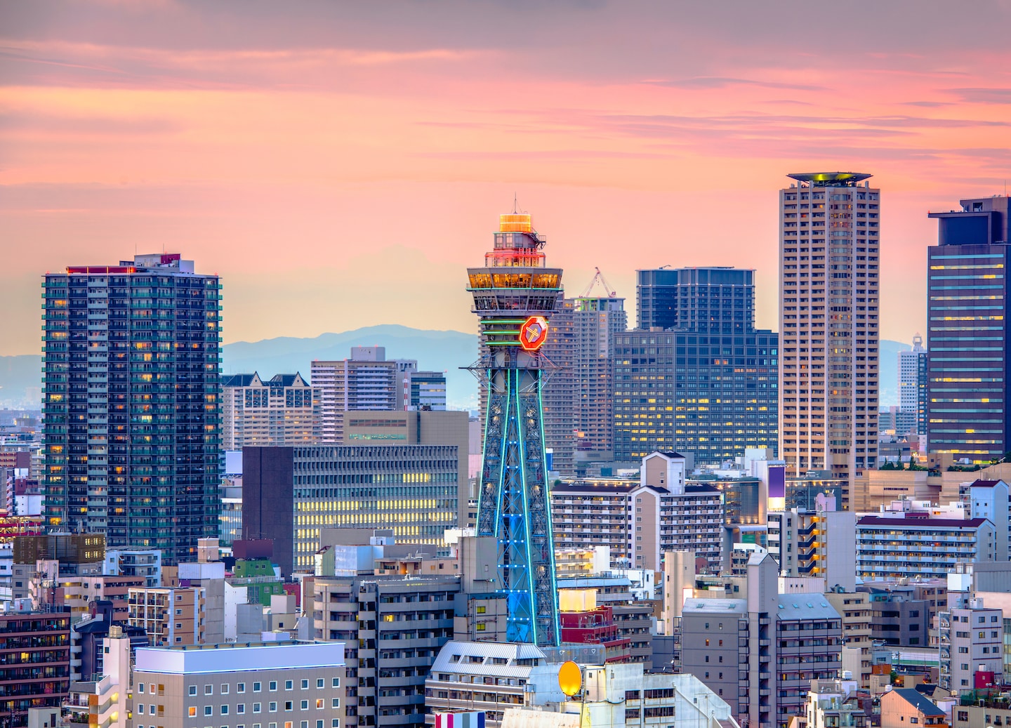 Tsutenkaku Tower anchors the area with sweeping city views.