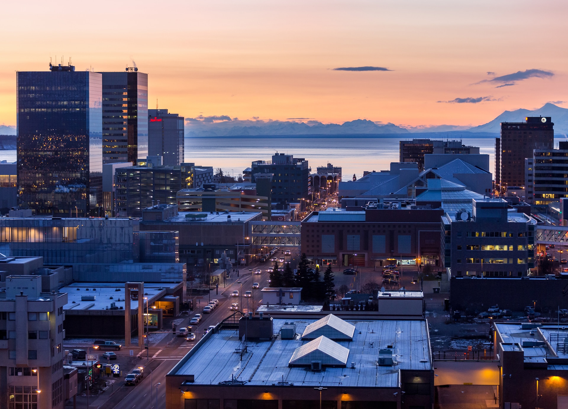 downtown anchorage alaska city skyline twilight