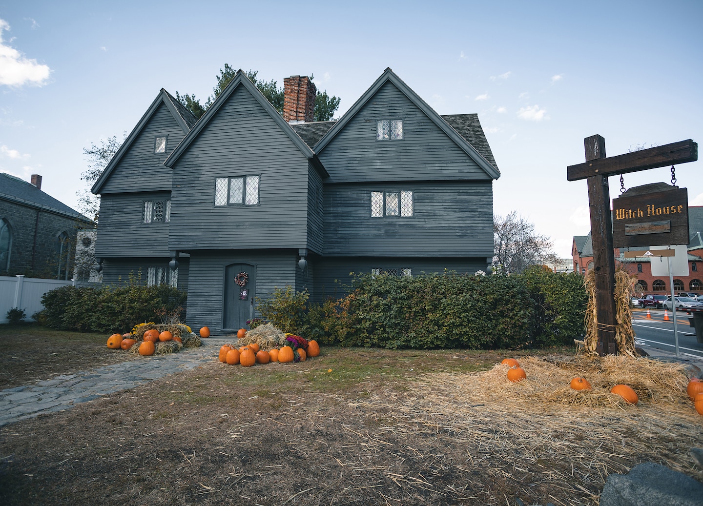 The Witch House in Salem features dark timber walls and steep gables from the 17th century.  - Salem, Massachusetts