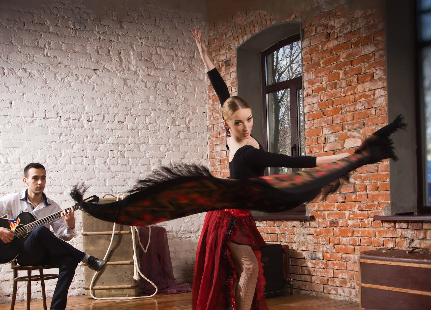 Flamenco dancer strikes a dramatic pose. - Seville, Spain
