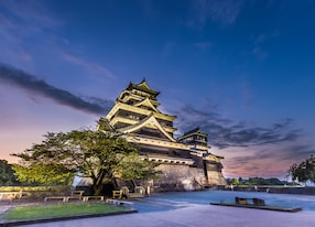 kumamoto castle sunset kumamoto japan asia