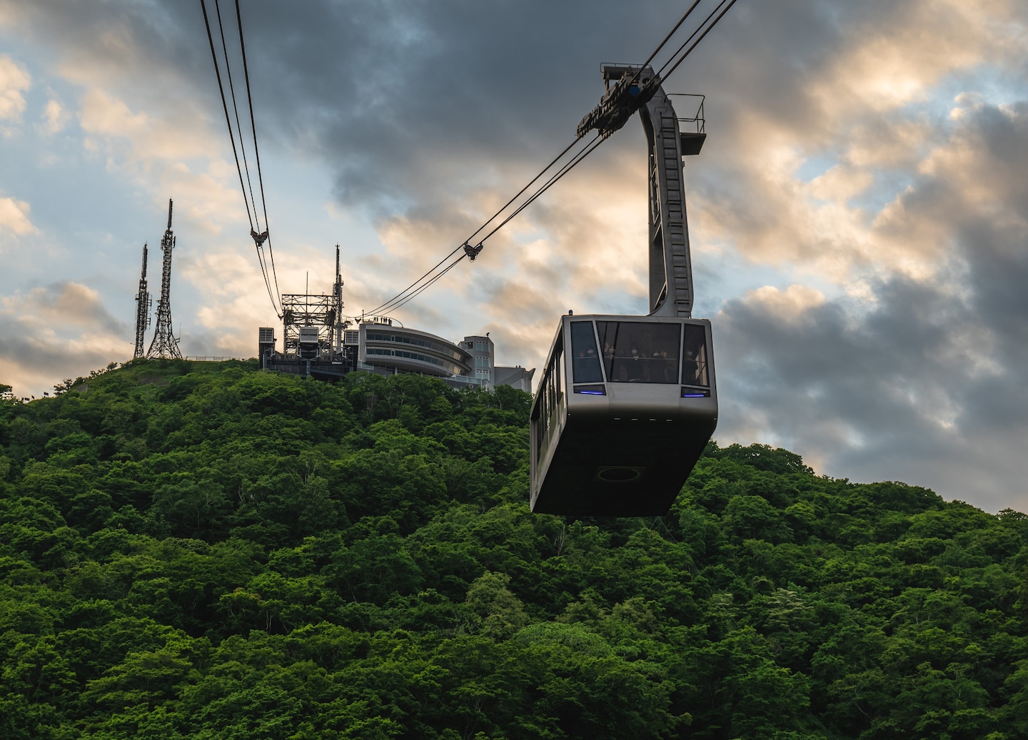 Ropeway ascends Mount Hakodate. - Hakodate, Japan