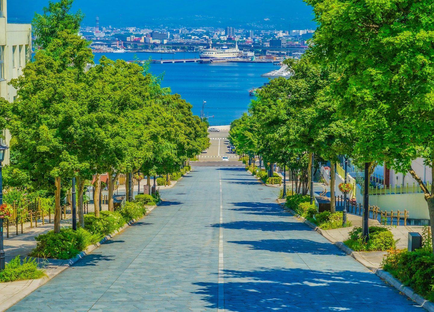 Yawatazaka street slopes toward Hakodate Bay. - Hakodate, Japan