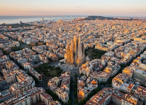 aerial sagrada familia church barcelona spain europe