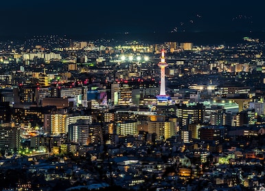 aerial view night kyoto tower kyoto japan asia