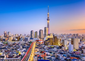 sumida skyline dusk tokyo japan asia