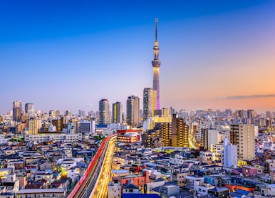 sumida skyline dusk tokyo japan asia
