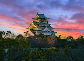 sunset osaka castle osaka japan asia