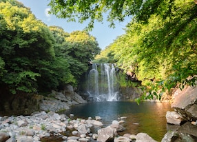 jungmun cheonjeyeon waterfall jeju island south korea asia