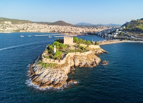 aerial view guvercinada island kusadasi turkey europe