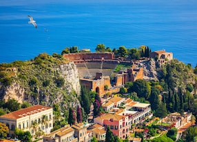 ruins ancient greek theater taormina sicily italy europe