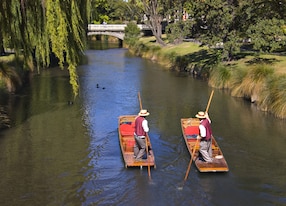 two punts on avon river christchurch new zealand