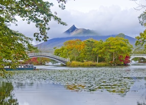 autumn season lake view onuma national park mt komagatake hokkaido japan asia