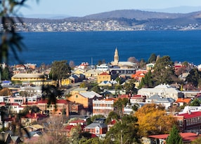 view across beautiful colourful buildings hobart tazmania australia